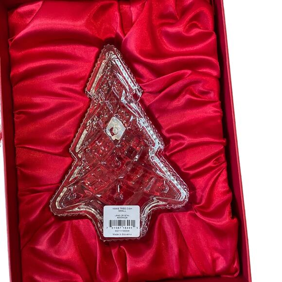 WATERFORD Crystal Christmas Tree Candy Dish Tray in Holiday Red Gift Box NEW - Picture 13 of 16
